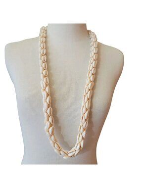 VTG Handmade Cowrie Puka Shells Beaded Lei Hawaii Beach Tiki Necklace 36"